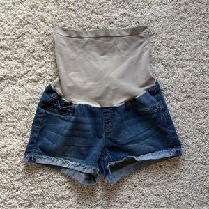High-Waist Maternity Denim Shorts - Beige/Blue